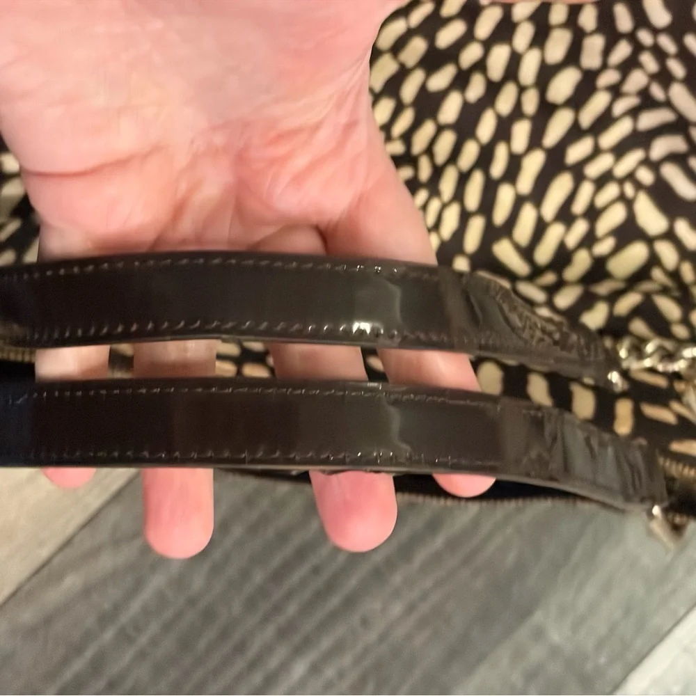 Kate Spade New York Brown & Cream Nylon Tote Bag Chain Strap Zip Top